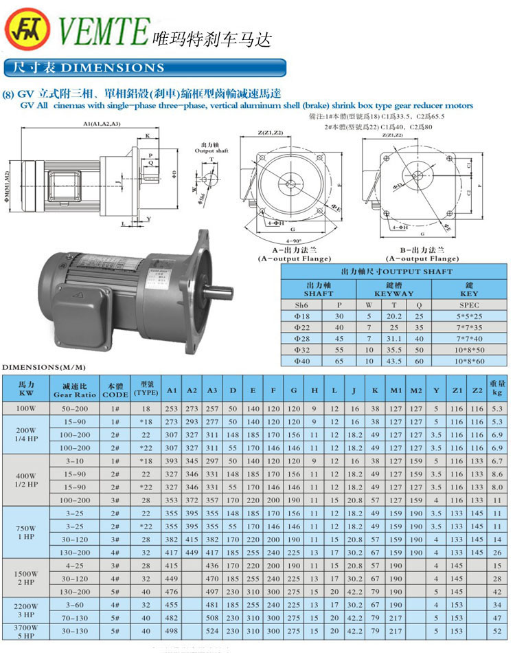 GV立式三項，單項縮框型減速馬達(dá)